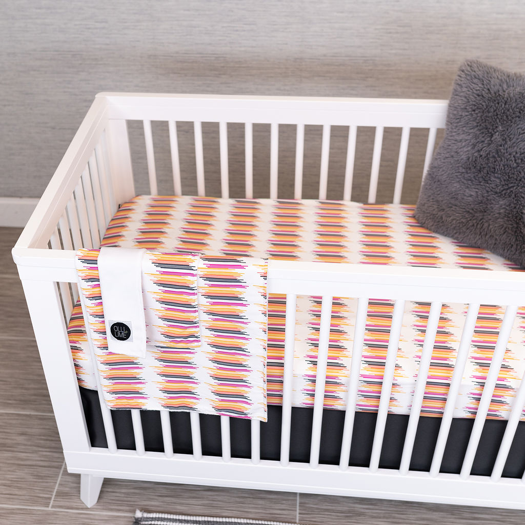 City Heartbeeps - Deluxe Nursery Bedding Set - Multicolored Lines on Ivory - Olli+Lime